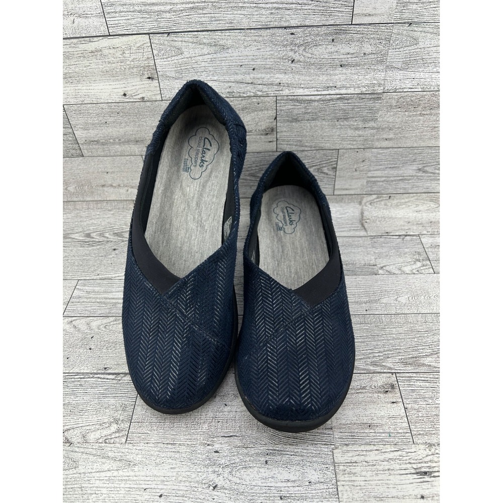 Clarks Cloud‎ Steppers Women Size 8 Navy Herringbone Ballet Flats Soft Cushion